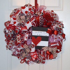 Valentine, Deco Mesh Wreath,Valentine&#39;s Door Wreath, Red Wreath,Valentine&#39;s Decoration,Deluxe Door Valentine&#39;s Day Wreath, Front Door Wreath