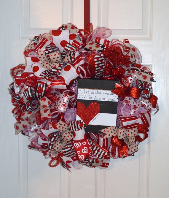 Valentine Deco Mesh Wreathvalentine S Door Wreath Red Etsy