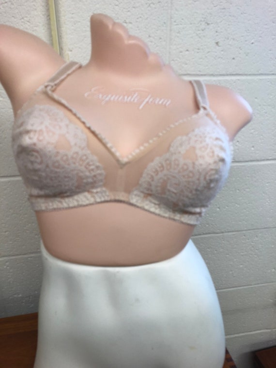 Vintage Valentino Intimates Nudie Beige Lace Bra, 1950s. Wireless, 32 B 