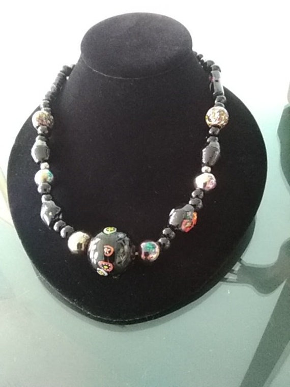 Really interesting black millifiori bead necklace.
