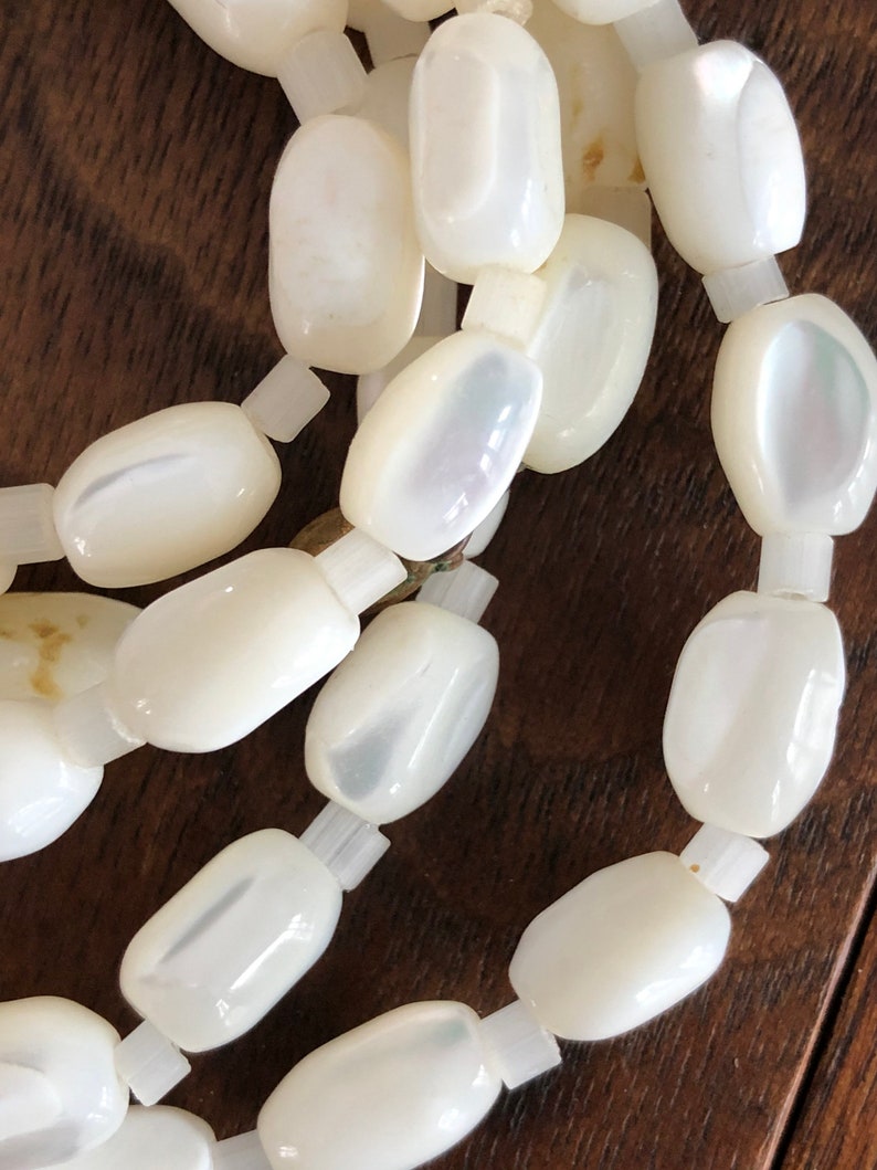 34 inches long Vintage mother of pearl and glass bead necklace
