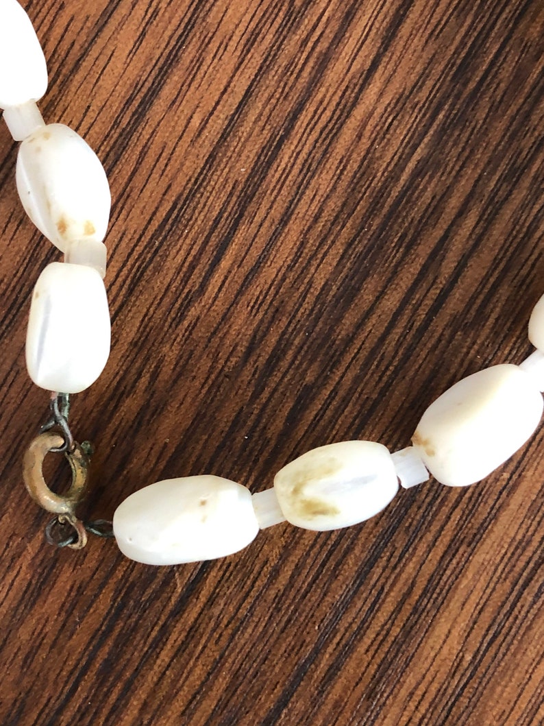 34 inches long Vintage mother of pearl and glass bead necklace