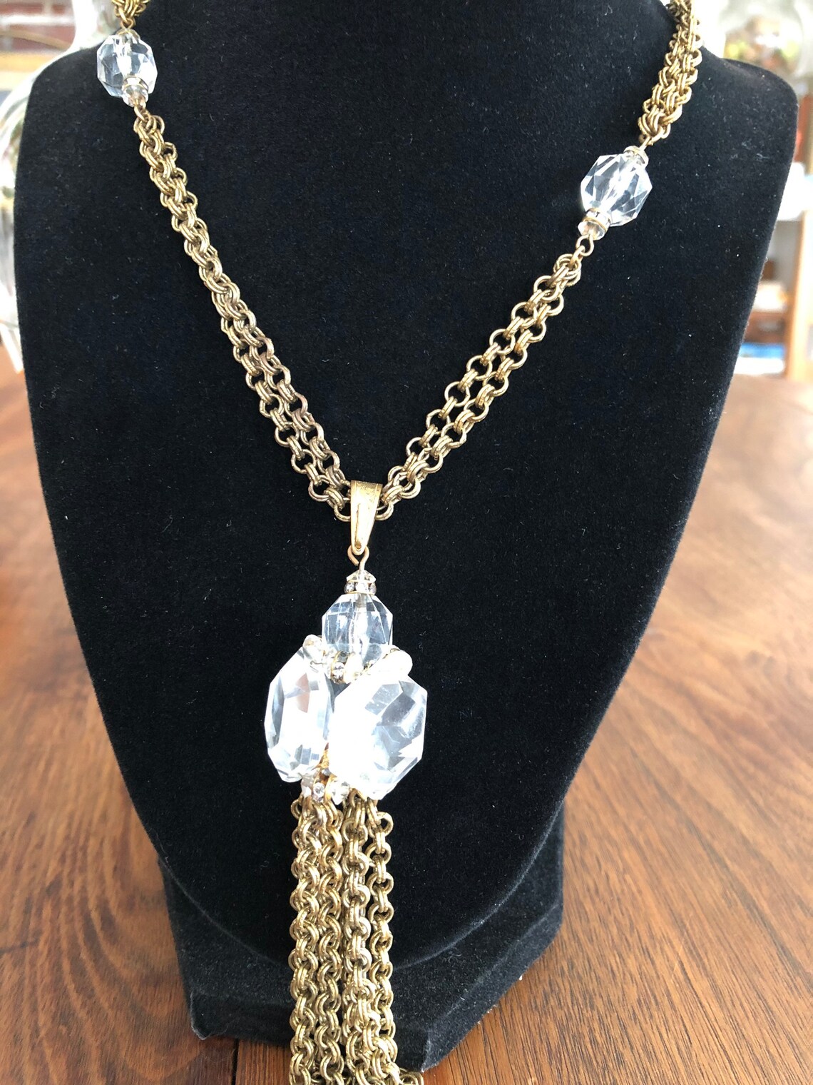 1940s Miriam Haskell Crystal and Gold Chain Chandelier Drop - Etsy