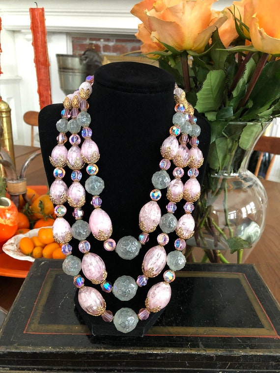 Stunning HOBE vintage pink glass bead, crystal and