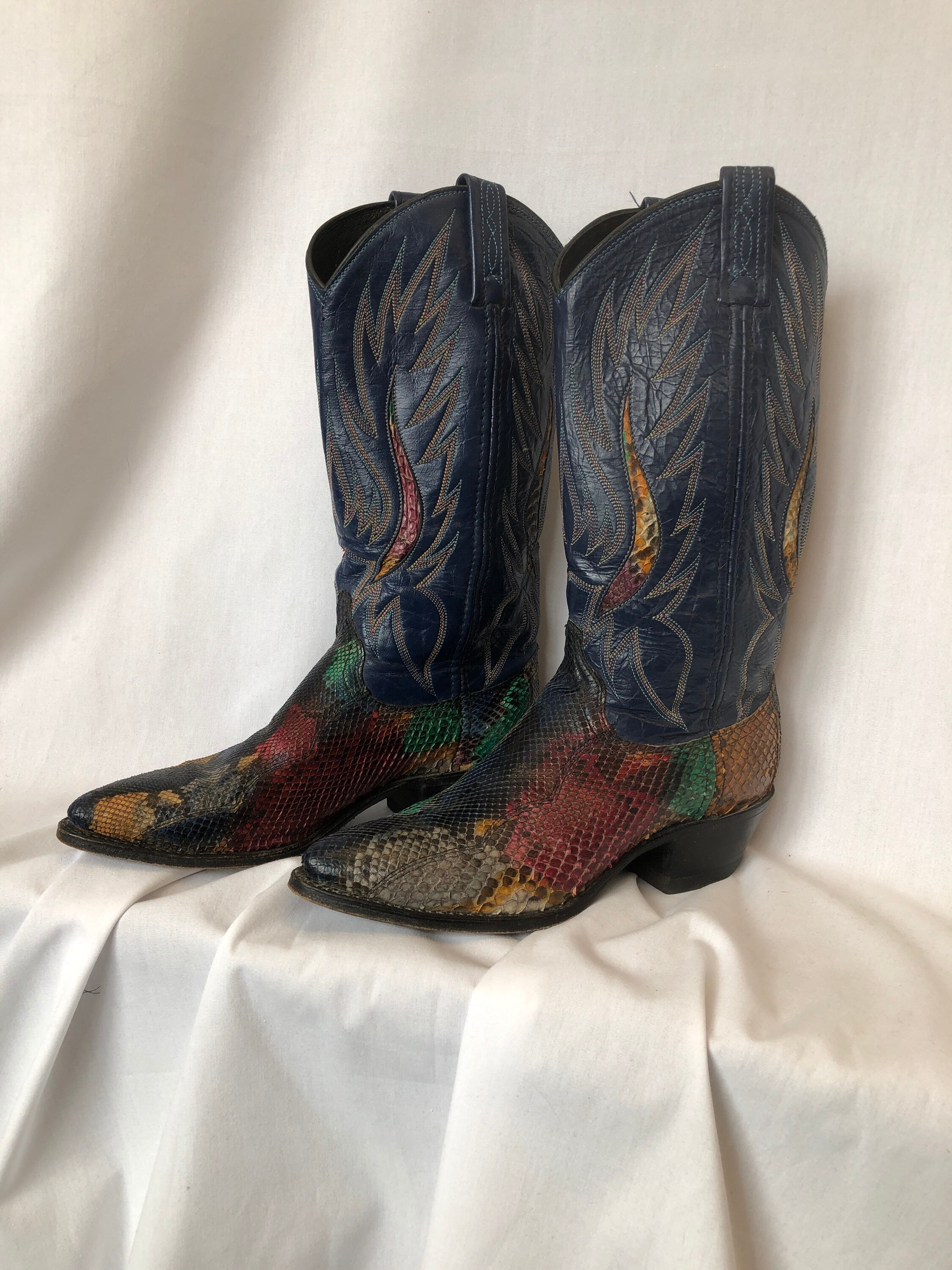 Multi colored cheap snakeskin boots