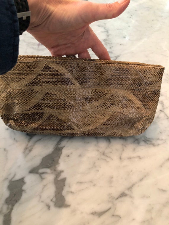 Gorgeous snakeskin clutch from the 1980s, in Brow… - image 7