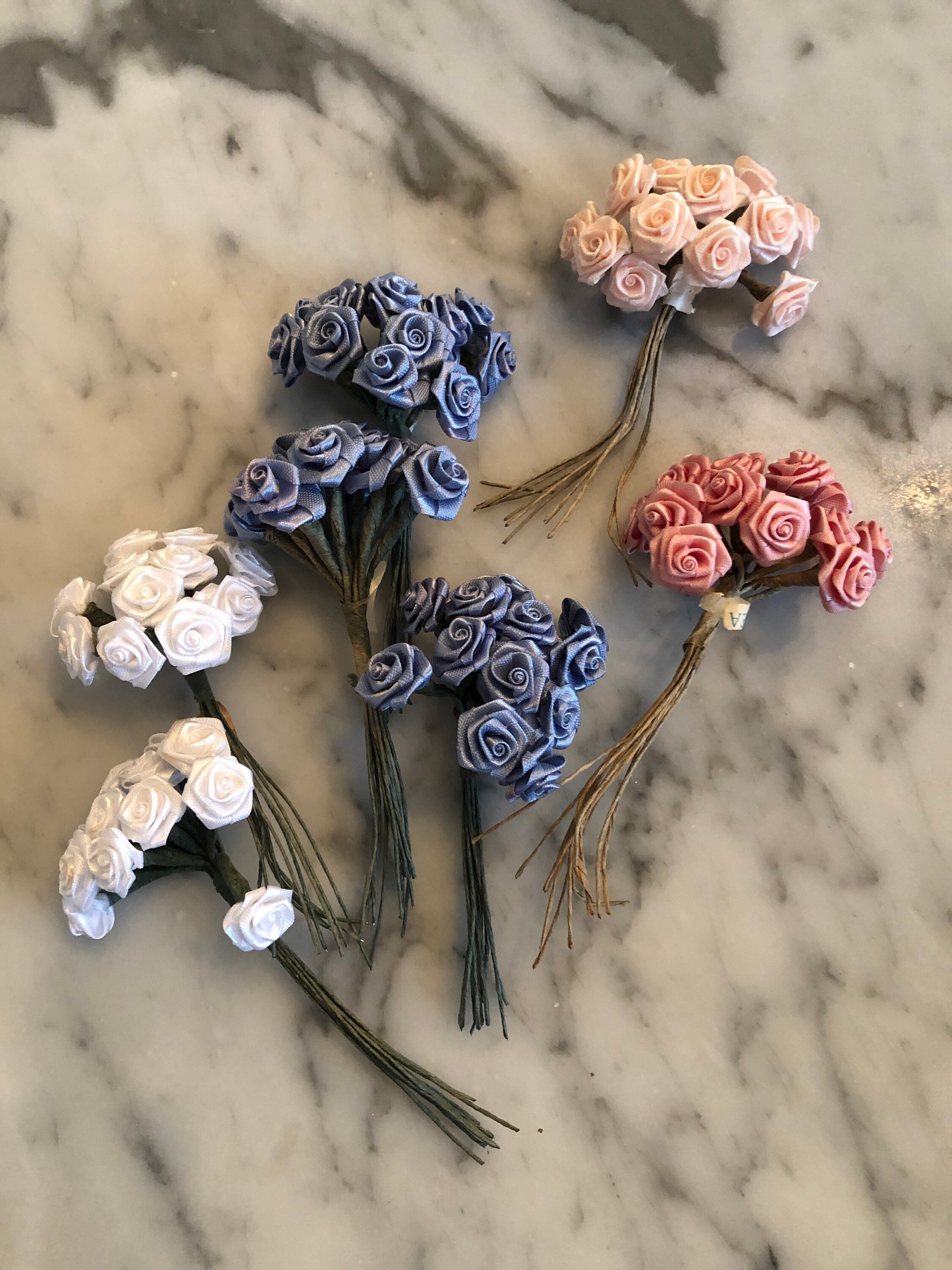 crafting satin rose bouquet on wire stems for hat making doll making corsage making more scrapbooking NOS silk
