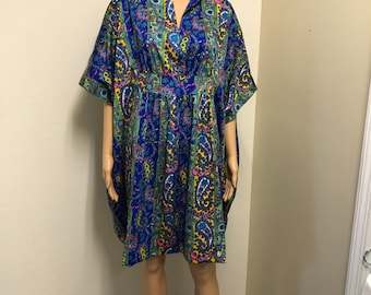 Short Paisley Fringed Kaftan or Tunic With Turquoise and Brown - Etsy