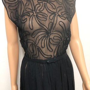 Vintage 1950s black sheer evening cocktail party dress