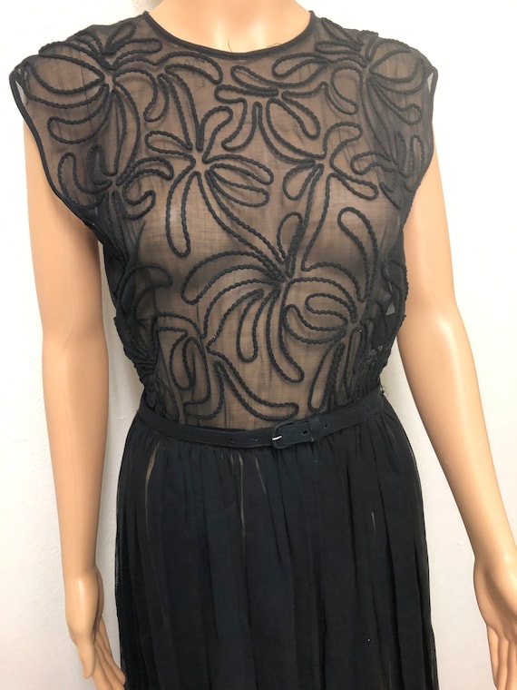 Vintage 1950s black sheer evening cocktail party d