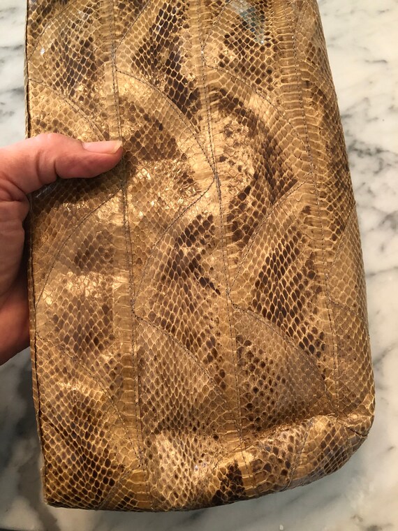 Gorgeous snakeskin clutch from the 1980s, in Brow… - image 5