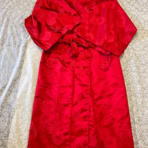 Vintage rode zijden kimono kamerjas