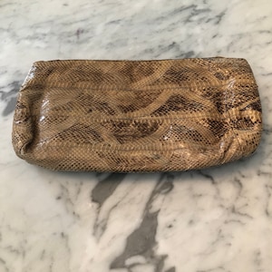 snakeskin clutch from the 1980s, in Brown and taupe python