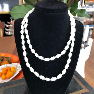 Vintage mother of pearl and glass bead necklace, 34 inches long