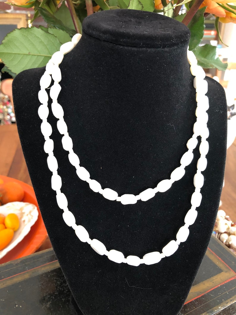 34 inches long Vintage mother of pearl and glass bead necklace