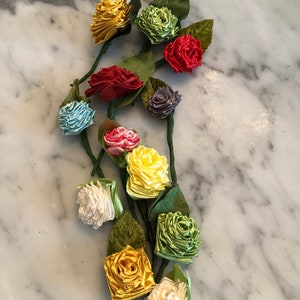 Satin floral roses with wire stems, 60s vintage, various colors, hat making, doll making, corsage making