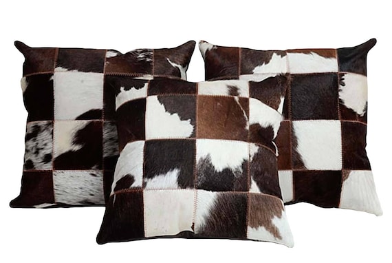 Cowhide Pillow Cover Cushion Cow Hide Hair On Cover Set Of 3 Etsy