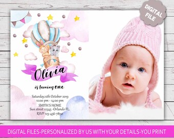 digital file AB1 balloon invitation hot air balloon baby watercolor balloon air balloon party Hot air balloon invitation baby shower