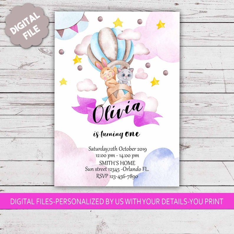 digital file AB1 balloon invitation hot air balloon baby watercolor balloon air balloon party Hot air balloon invitation baby shower
