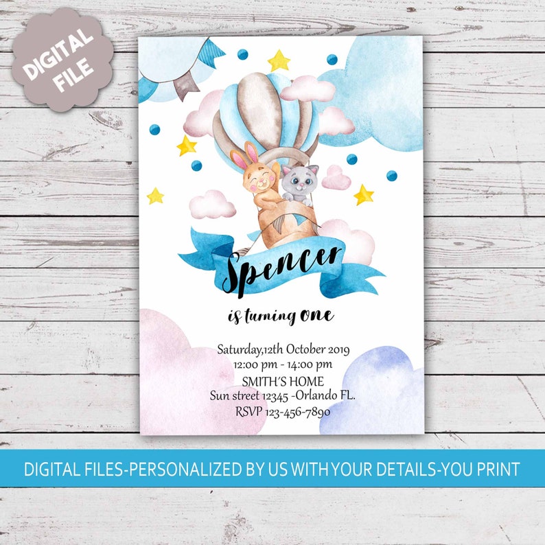 digital file AB1 balloon invitation hot air balloon baby watercolor balloon air balloon party Hot air balloon invitation baby shower