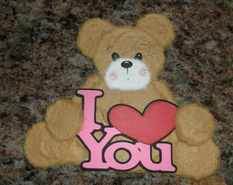 Tear bear, paper piecing, scrapbooking, hand torn, handmade, tan , mulberry paper, card topper, embellishment, tearbear, love