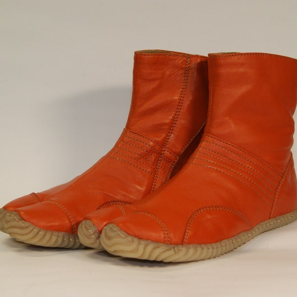 Tabi Slip-Toe, Кожаные таби-сапоги Slip-toe, Оранжевые японские туфли, Кожаные оранжевые туфли
