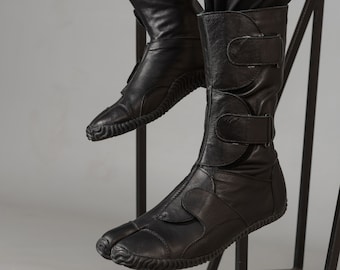 Кожаные черные ботинки таби, туфли на плоской подошве с разрезом, мужская черная обувь ниндзя, личные стильные ботинки