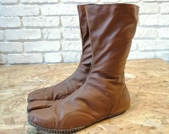Tabi boots Brown leather high tabi, Fashion Split-Toe 2025 New Brand Design