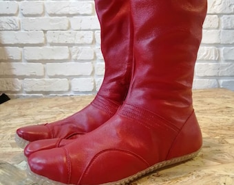 Tabi Boots Tabi Shoes Leather Red Tabi with Zipper Handmade Japanese Leather Soft Ninja