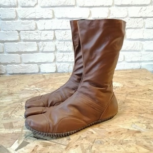 Tabi-laarzen bruine leren hoge tabi, fashion split-toe 2025 New Brand Design
