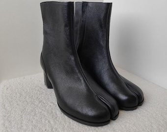 Botas de mujer con tacones Botas negras con tacones Zapatos Tabi Jikatabi Botas Tabi Ninja Mocasines Tabi de cuero Zapatos con punta dividida Woodchucksato