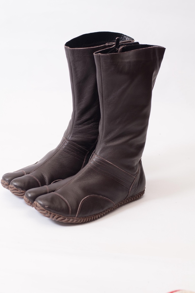 Blue Leather Tabi Shoes Handmade Japanese Split Toe Shoes, Soft Leather Ninja Boots, Unisex Custom Size Footwear image 11