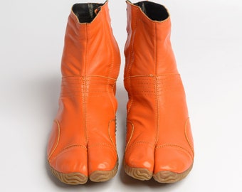 Jikatabi Tabi Shoes Tabi Ninja Boots Orange Leather Tabi Loafers Woodchucksato Split Toe Shoes