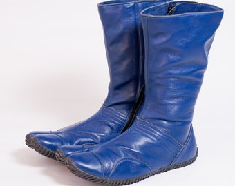 Blue Leather Tabi Shoes, Ninja Soft leather Boots, Bespoke size Japanese Tabi Boots in Soft Leather