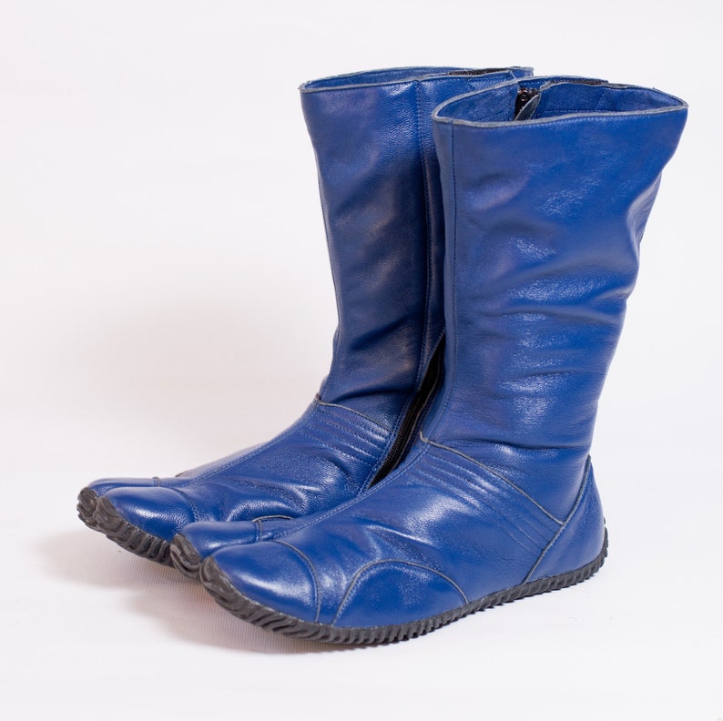 Blue Leather Tabi Shoes Handmade Japanese Split Toe Shoes, Soft Leather Ninja Boots, Unisex Custom Size Footwear image 1