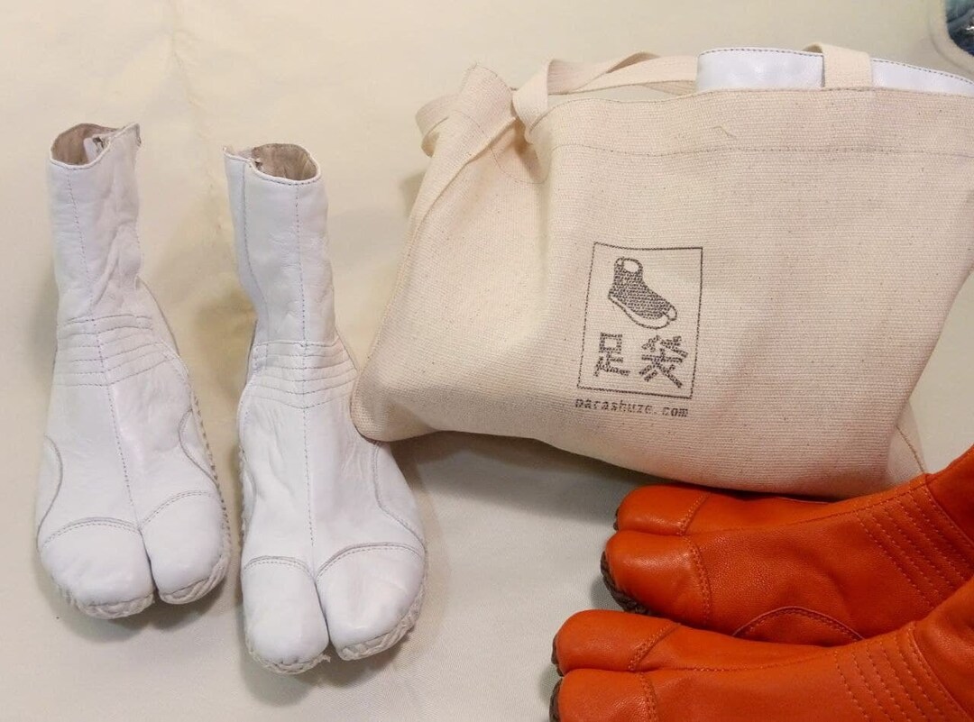 Orange Split Toe-shoes, White Leather Shoes, Slip Ons, Gift