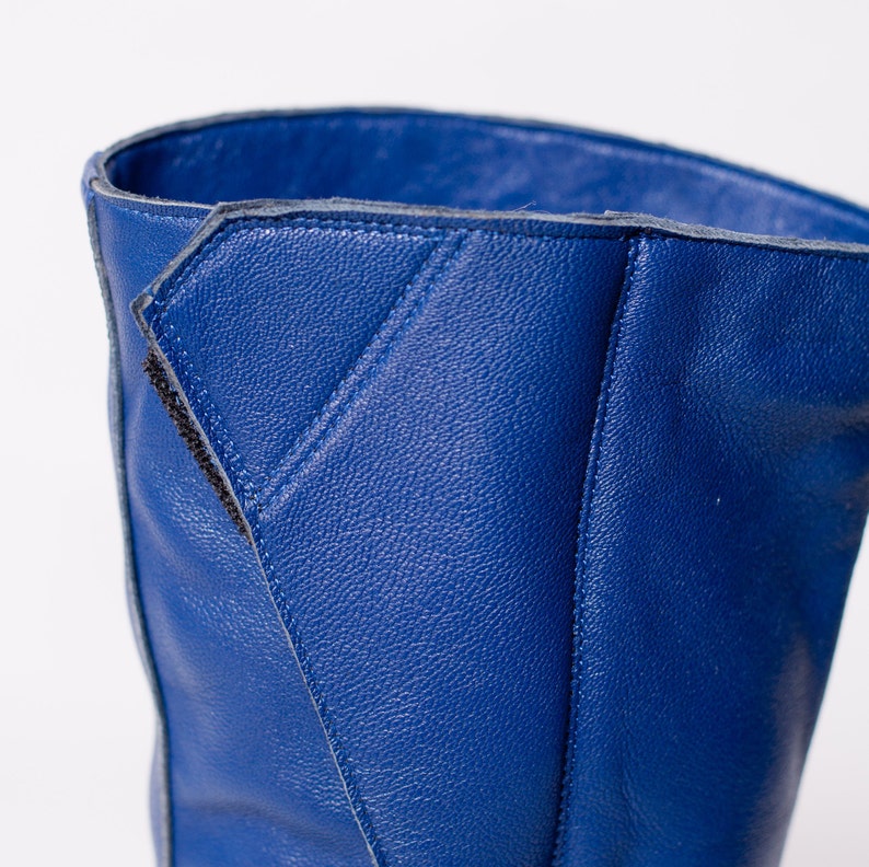 Blue Leather Tabi Shoes Handmade Japanese Split Toe Shoes, Soft Leather Ninja Boots, Unisex Custom Size Footwear image 3