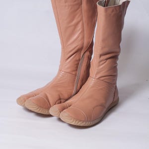 Blue Leather Tabi Shoes Handmade Japanese Split Toe Shoes, Soft Leather Ninja Boots, Unisex Custom Size Footwear image 9