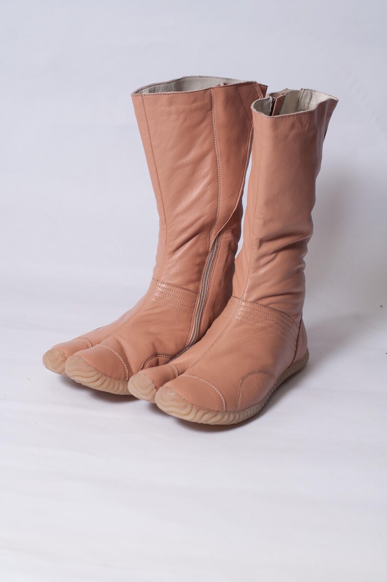 Blue Leather Tabi Shoes Handmade Japanese Split Toe Shoes, Soft Leather Ninja Boots, Unisex Custom Size Footwear image 9