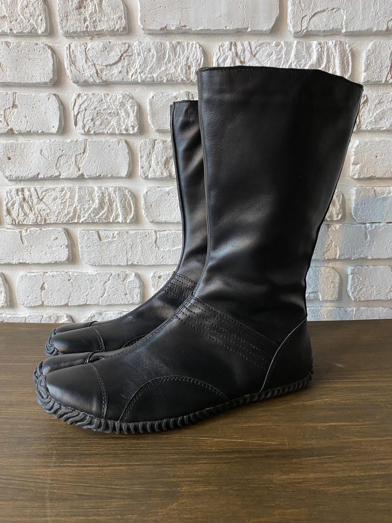 Blue Leather Tabi Shoes Handmade Japanese Split Toe Shoes, Soft Leather Ninja Boots, Unisex Custom Size Footwear image 8