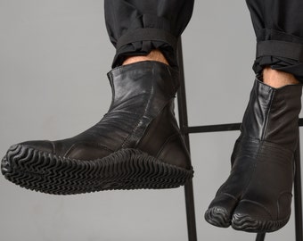 Кожаные черные туфли ниндзя, мужские и женские кожаные черные таби, сапоги для верховой езды