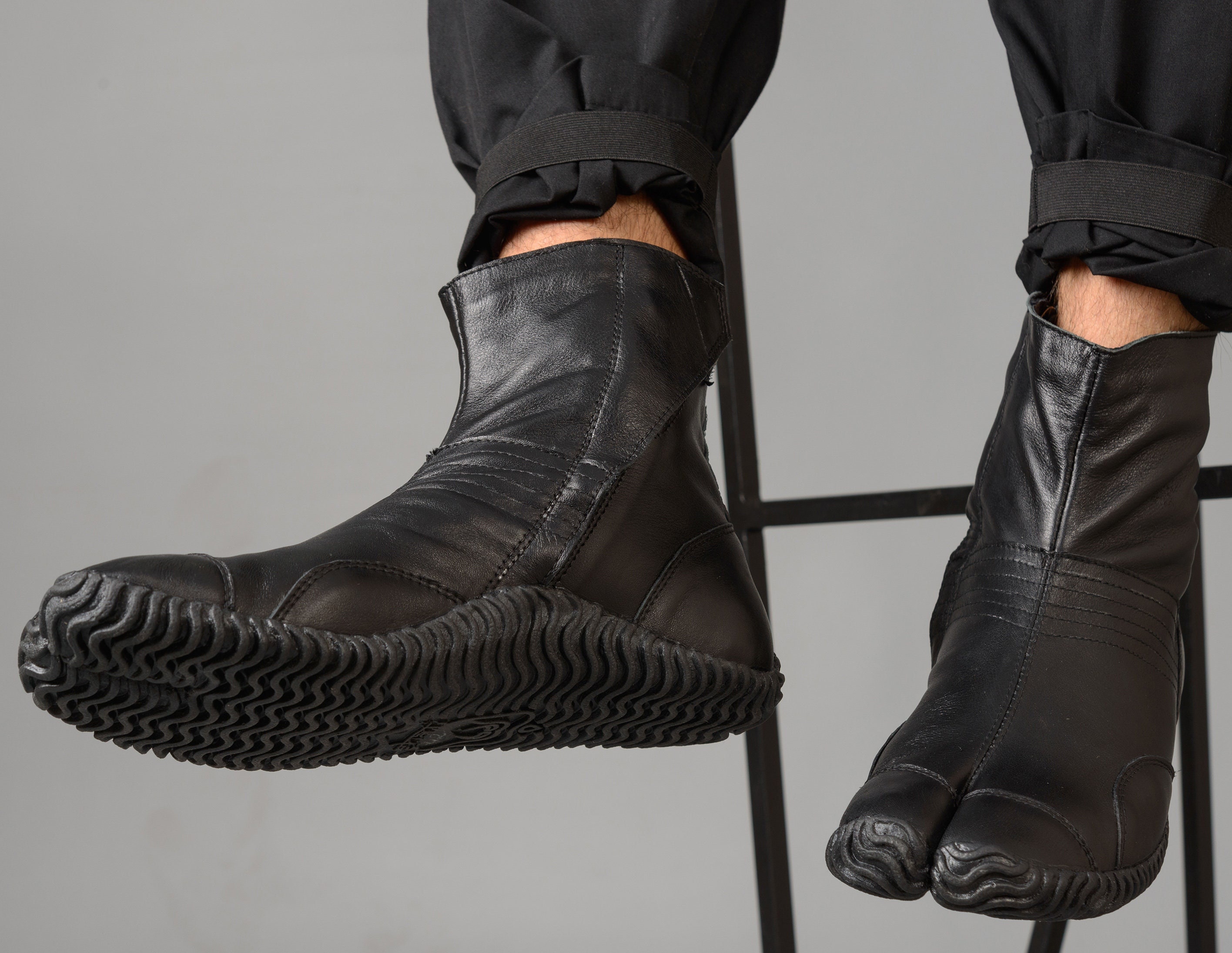 Кожаные черные туфли ниндзя, мужские и женские кожаные черные таби