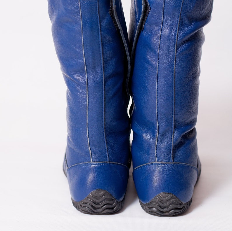 Blue Leather Tabi Shoes Handmade Japanese Split Toe Shoes, Soft Leather Ninja Boots, Unisex Custom Size Footwear image 5