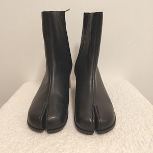 Women Heel Tabi Boots Split Toe Chunky High Heel Handmade BLACK Barefoot Shoes