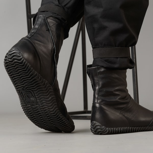 Кожаные туфли с раздвоенным носком, короткие сапоги, тапочки таби, высочайшее качество ручной работы