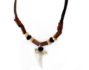 Sharks Tooth Knotted Cotton & Beaded Surf Style Necklace