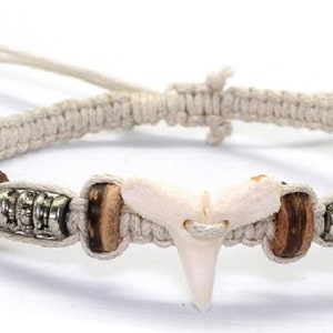 Hand Plaited Surf Bracelet with Shark Tooth - White