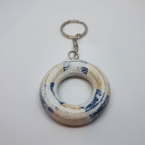 Hand Carved Wooden Life Buoy Key - Blue