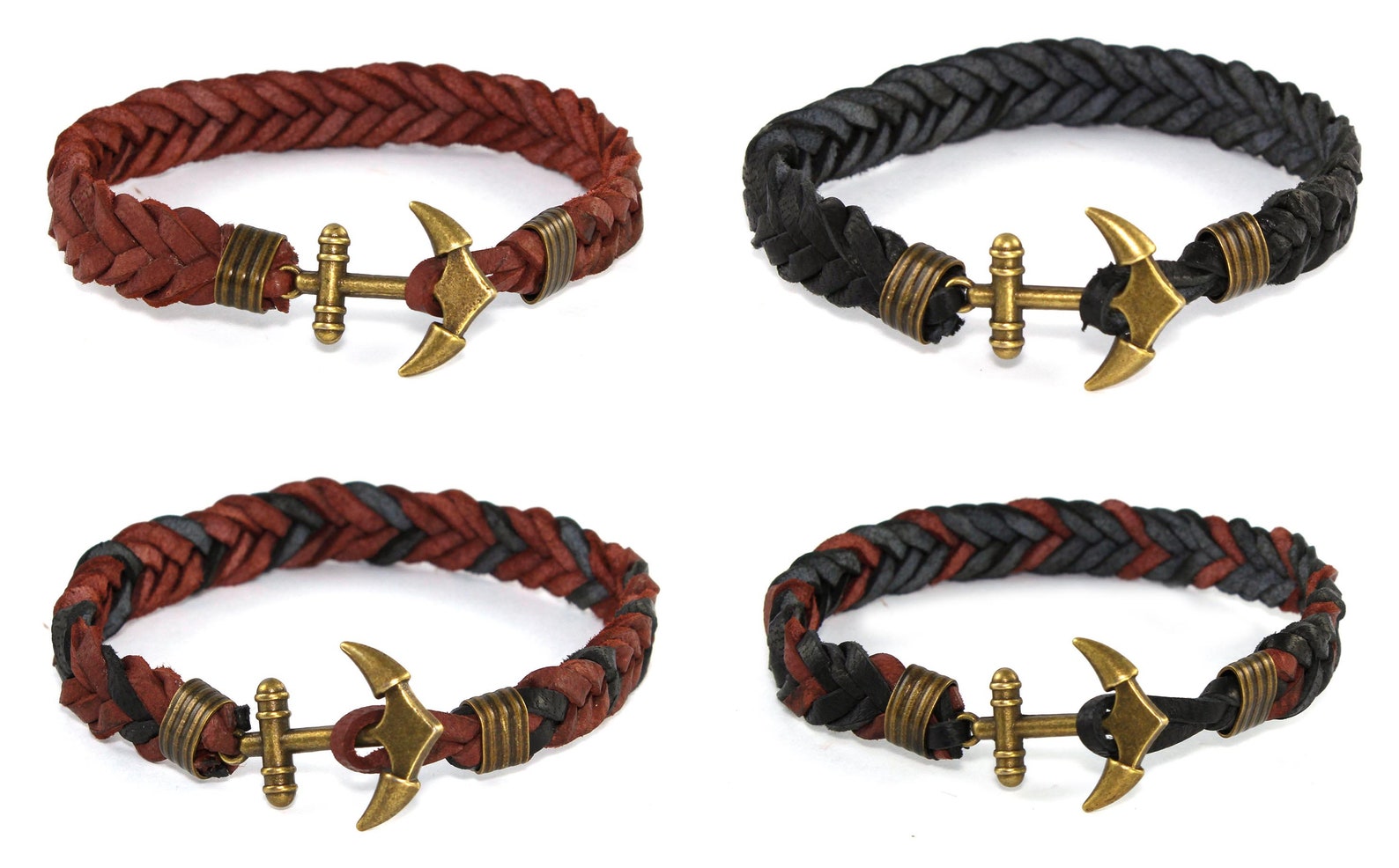 Real Leather Plaited Bracelets With Anchor Clasp Black - Etsy