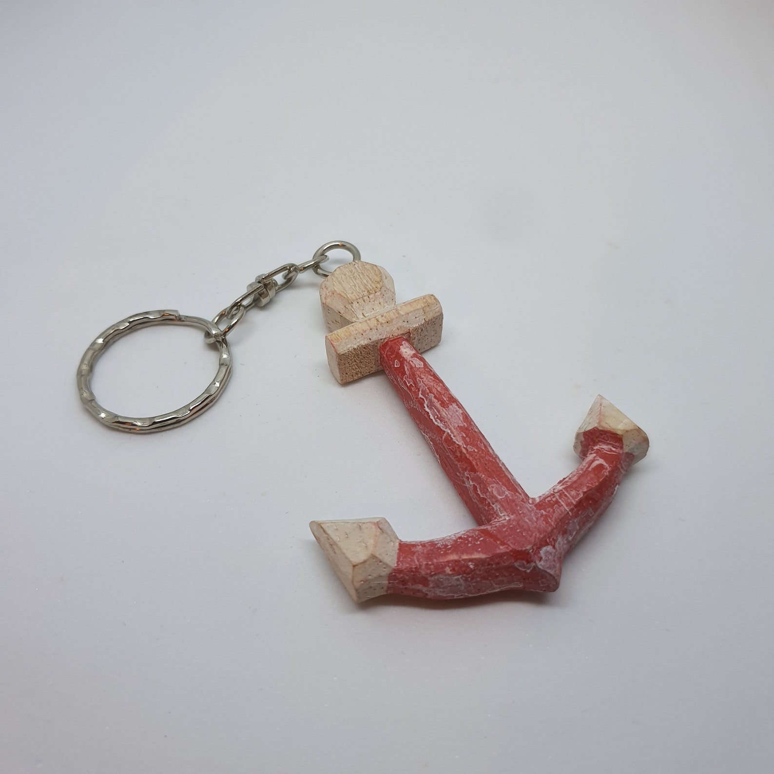 Hand Carved Wooden Boat Keyring red Etsy